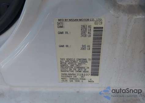 2019 Nissan Altima 2.5 S из США, поврежденный, VIN 1N4BL4BV0KC219337